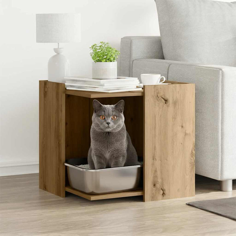 Load image into Gallery viewer, Vidaxl kattenbakkast 53x53x51 cm bewerkt hout artisanaal eikenkleurig
