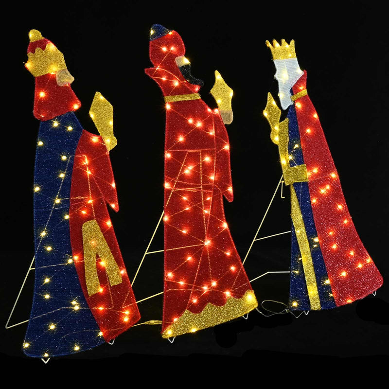 Load image into Gallery viewer, Vidaxl 3 wijze mannen kerstverlichting 3 pcs warmwit 105 cm stof
