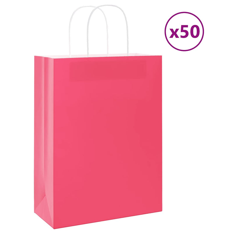 Load image into Gallery viewer, Vidaxl papieren zakken 50 st met hengsels 26x12x35 cm roze
