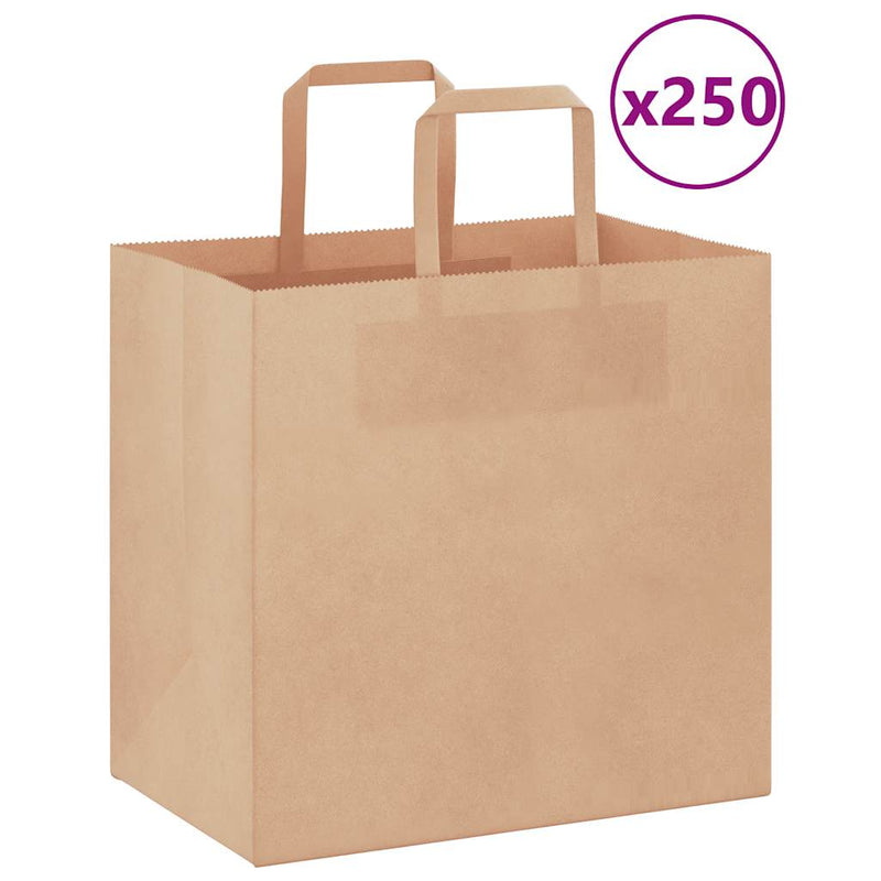 Load image into Gallery viewer, Vidaxl papieren zakken 250 st met hengsels 26x17x25 cm bruin
