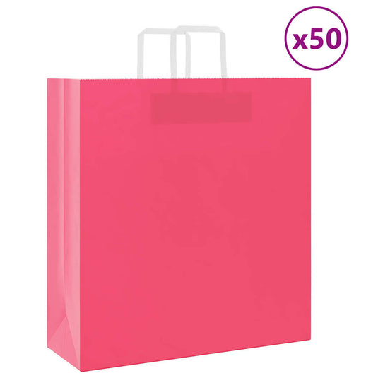 Vidaxl papieren zakken 50 st met hengsels 45x17x48 cm roze