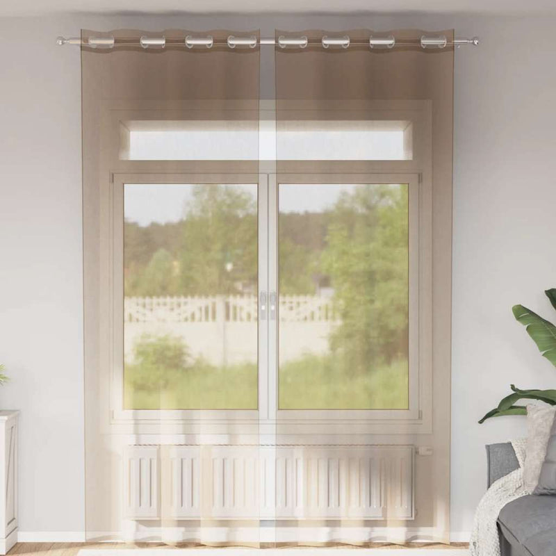 Load image into Gallery viewer, Vidaxl gordijnen voile met doorvoertules 2 st lichtbruin
