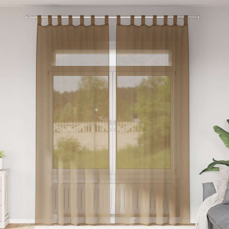 Load image into Gallery viewer, Vidaxl gordijnen voile met lussen 2 st 140x260 cm lichtbruin
