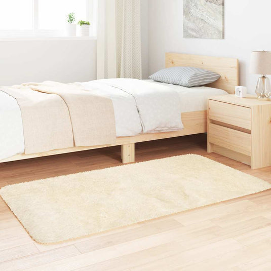 Vidaxl hoogpolig vloerkleed navarra 80x150 cm polyester crèmekleurig