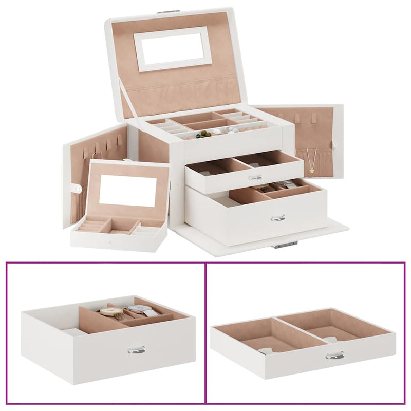 Load image into Gallery viewer, Vidaxl sieradendoosje 3laags met spiegel afsluitbaar 26x18x17,5 cm wit
