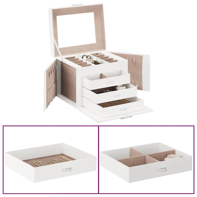 Load image into Gallery viewer, Vidaxl sieradendoosje 4laags spiegel afsluitbaar 22,5x17,5x16,5 cm wit
