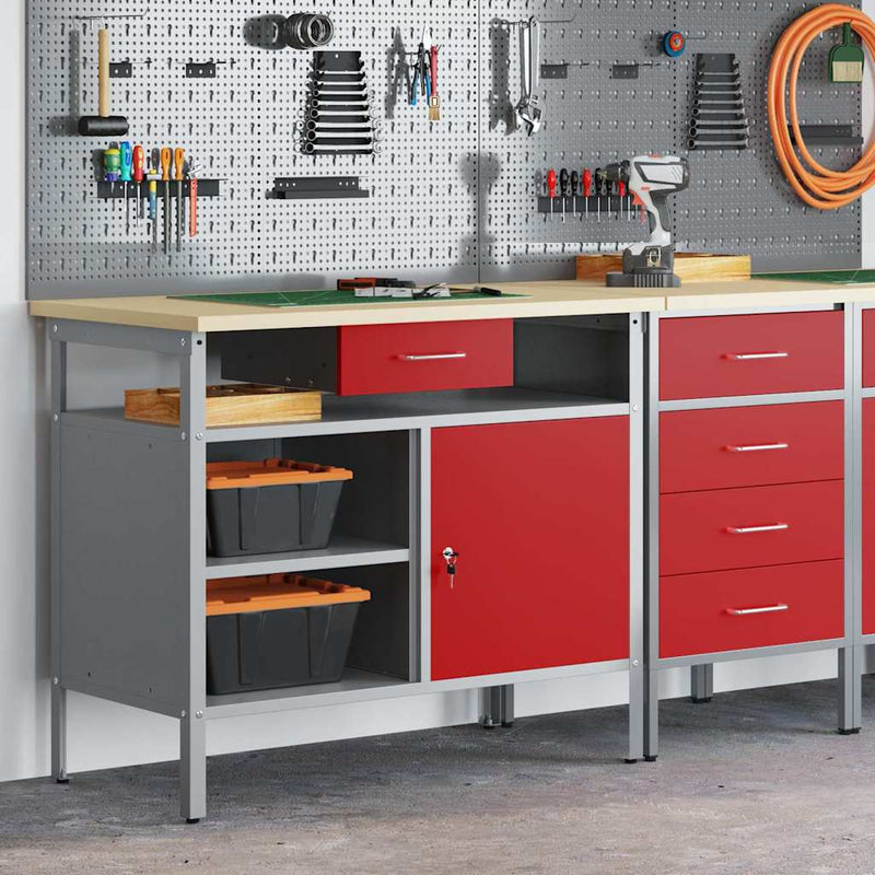 Load image into Gallery viewer, Vidaxl werkbank met lade met plank rood en grijs 100 x 55 x 85 cm

