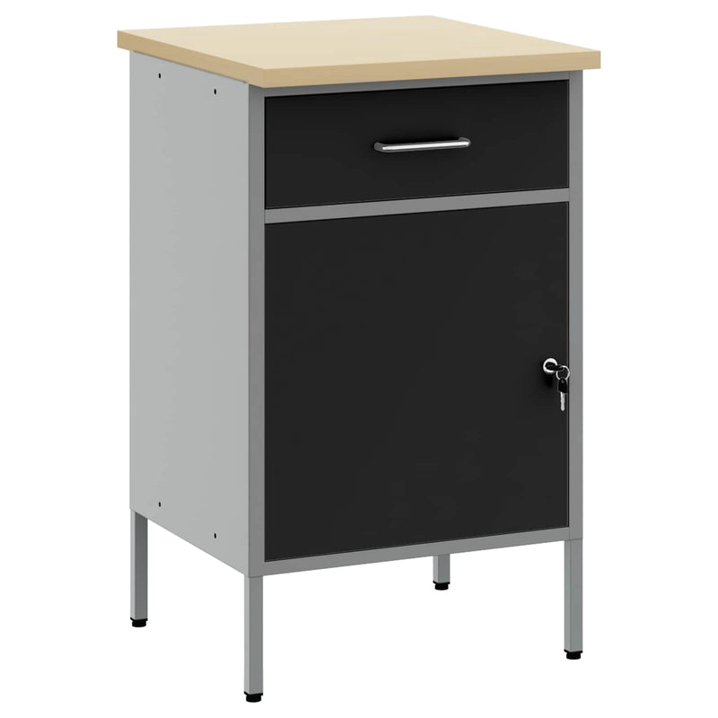 Load image into Gallery viewer, Vidaxl werkbank met lade met opslag zwart en grijs 50 x 55 x 85 cm
