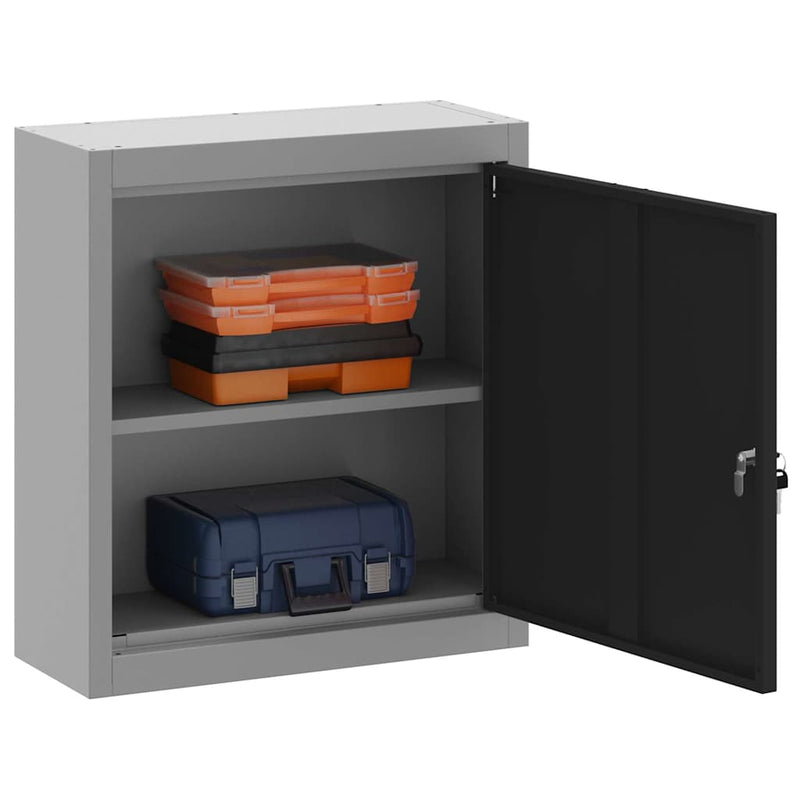 Load image into Gallery viewer, Vidaxl gereedschapskast met plank zwart en grijs 50 x 20 x 55 cm
