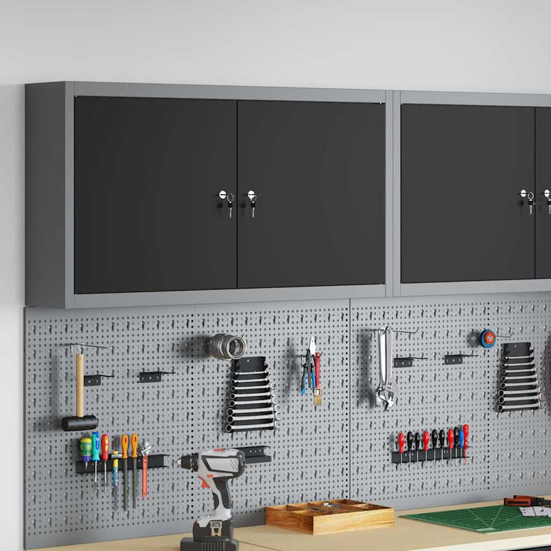 Load image into Gallery viewer, Vidaxl gereedschapskast met plank zwart en grijs 50 x 20 x 55 cm
