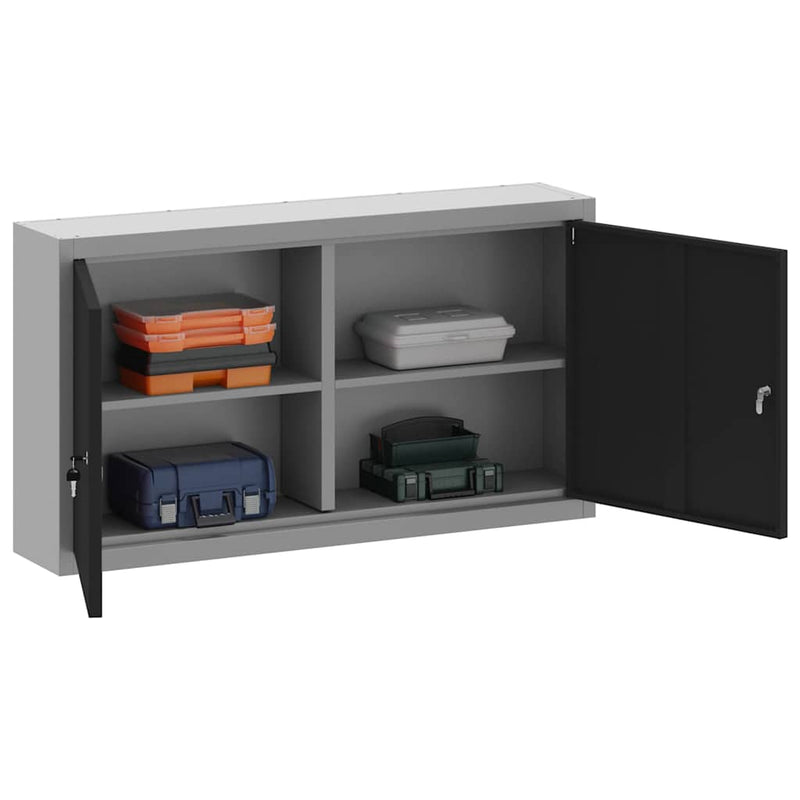 Load image into Gallery viewer, Vidaxl gereedschapskast met plank zwart en grijs 50 x 20 x 55 cm
