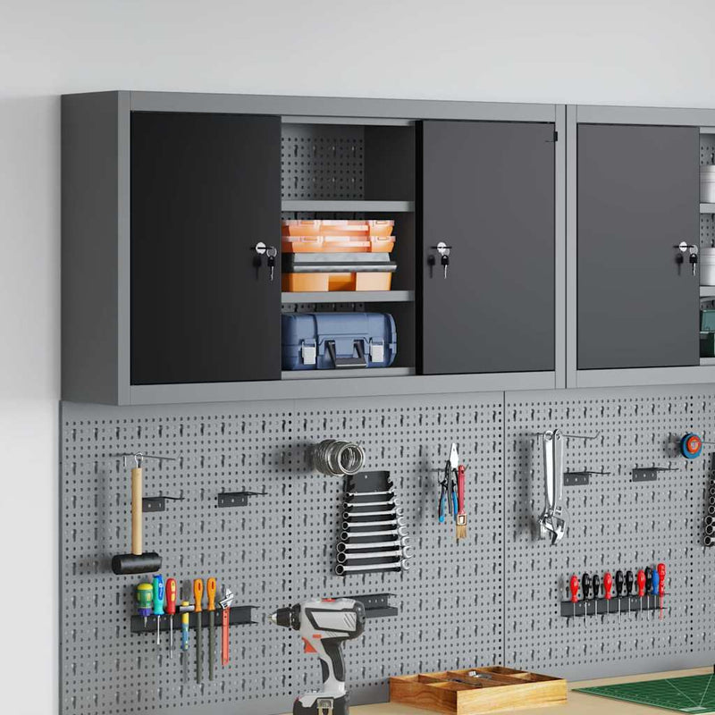 Load image into Gallery viewer, Vidaxl gereedschapskast met plank zwart en grijs 50 x 20 x 55 cm
