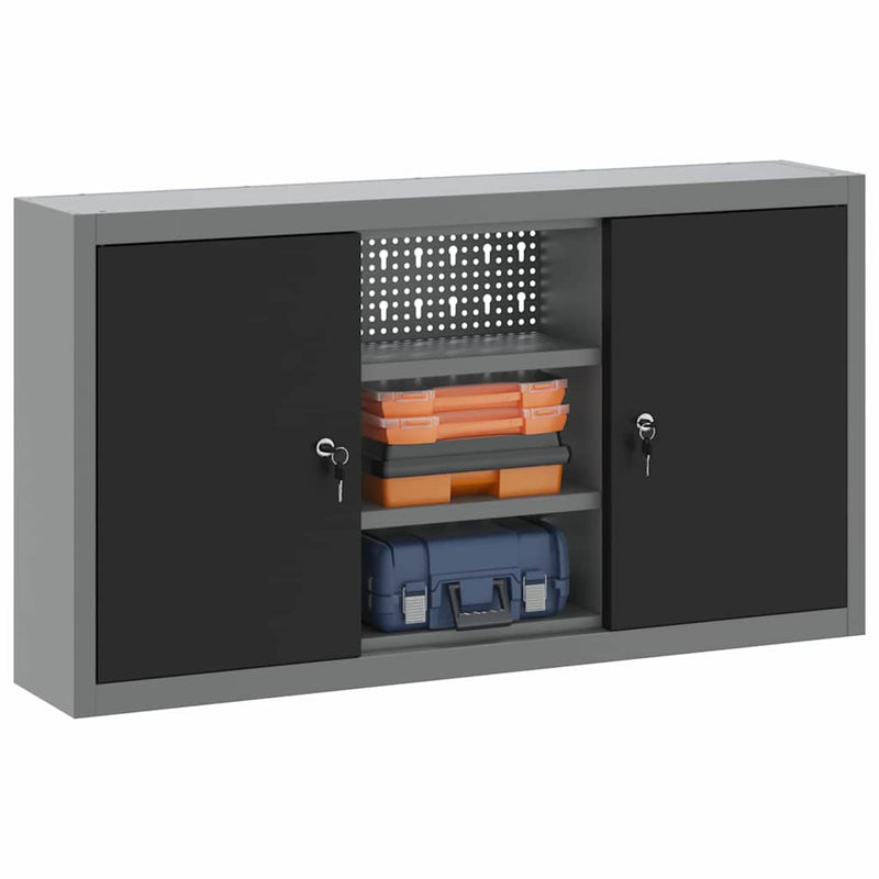 Load image into Gallery viewer, Vidaxl gereedschapskast met plank zwart en grijs 50 x 20 x 55 cm
