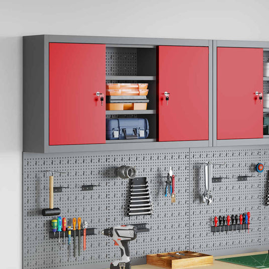 Vidaxl gereedschapskast met plank rood en grijs 50 x 20 x 55 cm