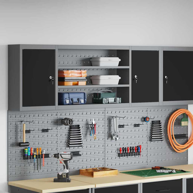 Load image into Gallery viewer, Vidaxl gereedschapskast met plank zwart en grijs 50 x 20 x 55 cm
