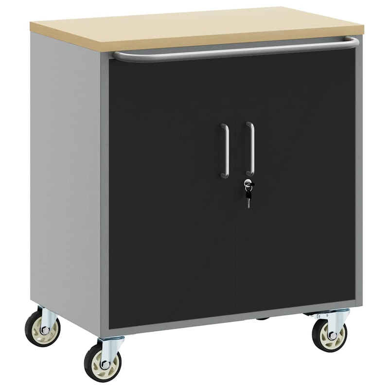 Load image into Gallery viewer, Vidaxl werkbank met plank met wiel zwart en grijs 75 x 45 x 85 cm

