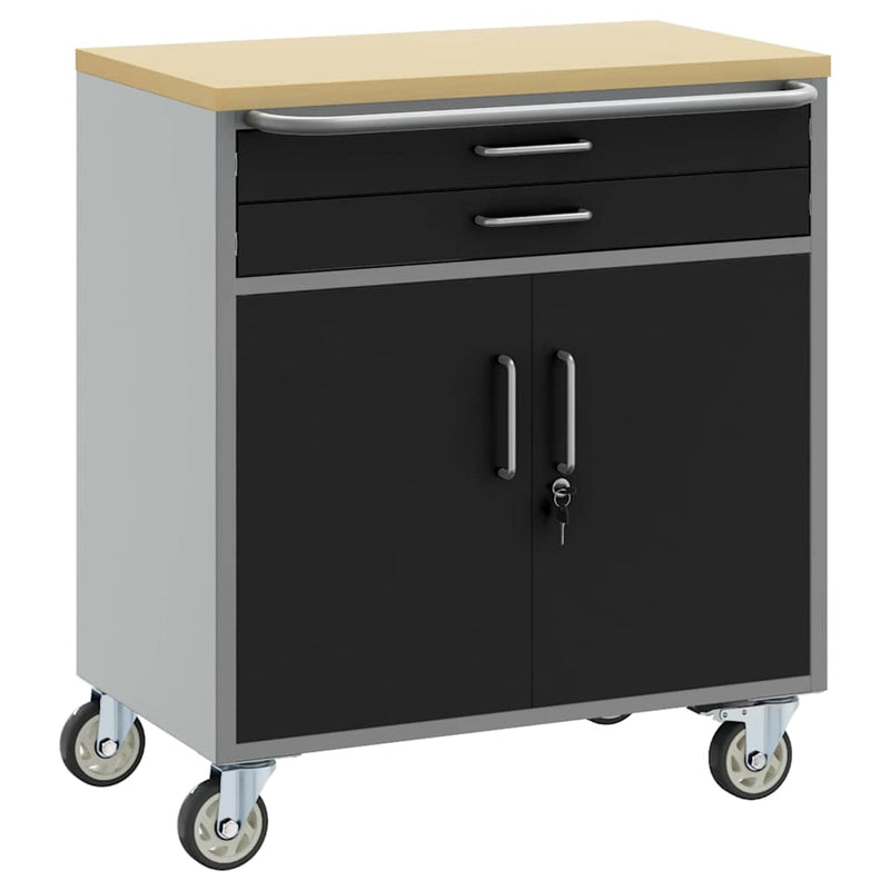 Load image into Gallery viewer, Vidaxl werkbank met lade met wiel zwart en grijs 75 x 45 x 85 cm
