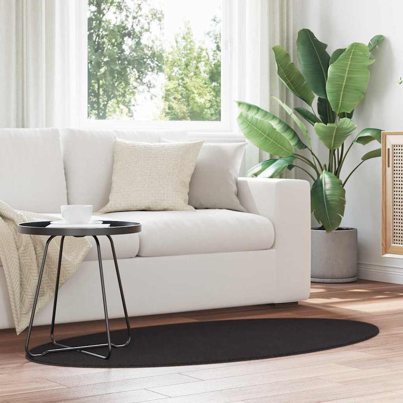 Load image into Gallery viewer, Vidaxl vloerkleden ovaal huarte zwart 80 x 150 cm 100% polyester
