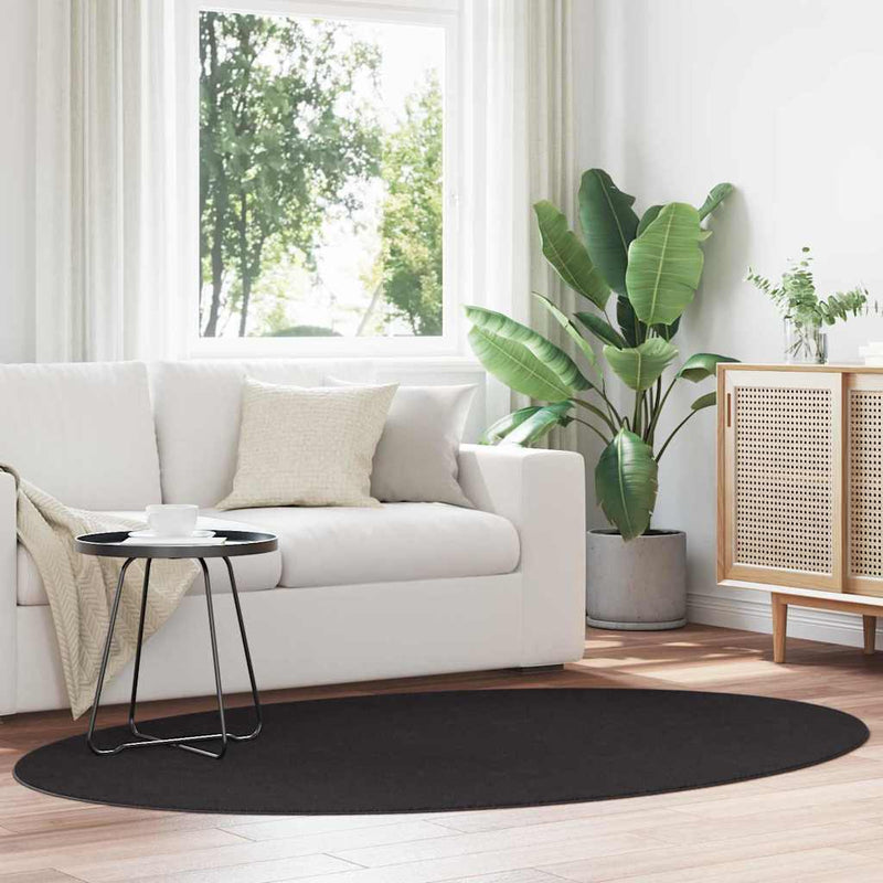 Load image into Gallery viewer, Vidaxl vloerkleden ovaal huarte zwart 140 x 200 cm 100% polyester
