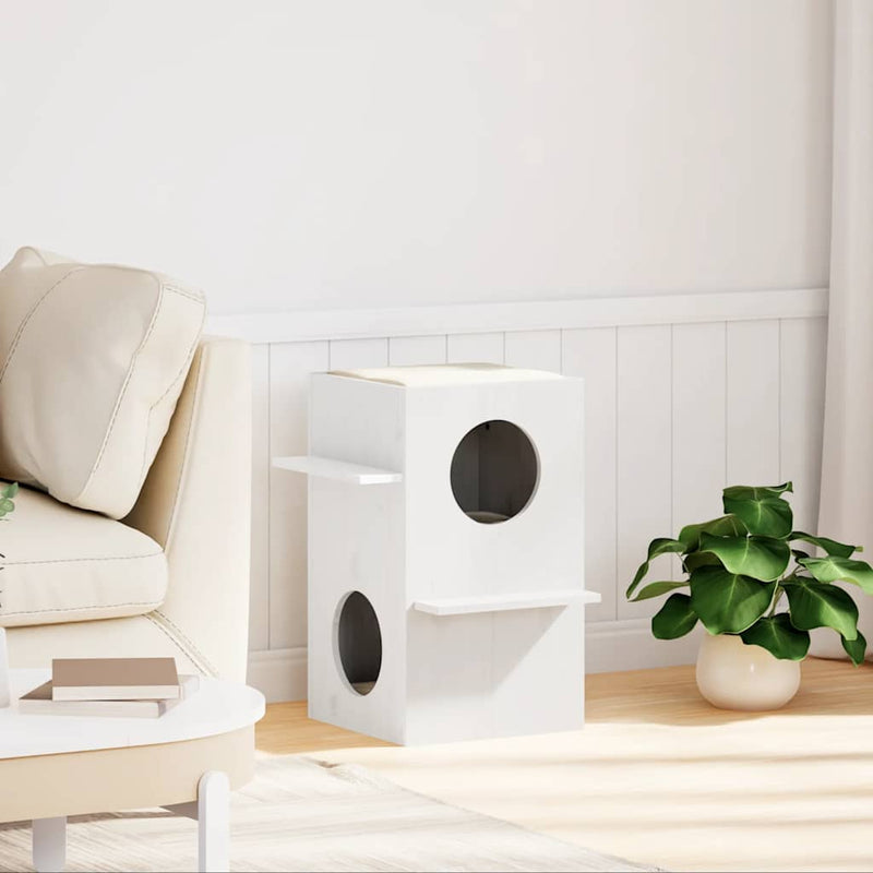 Load image into Gallery viewer, Vidaxl kattenhuis 43x43x60 cm massief grenenhout wit
