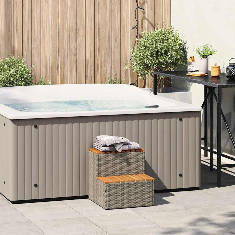 Load image into Gallery viewer, Vidaxl hottub-opstap 50x50x50,5cm poly rattan massief acaciahout grijs
