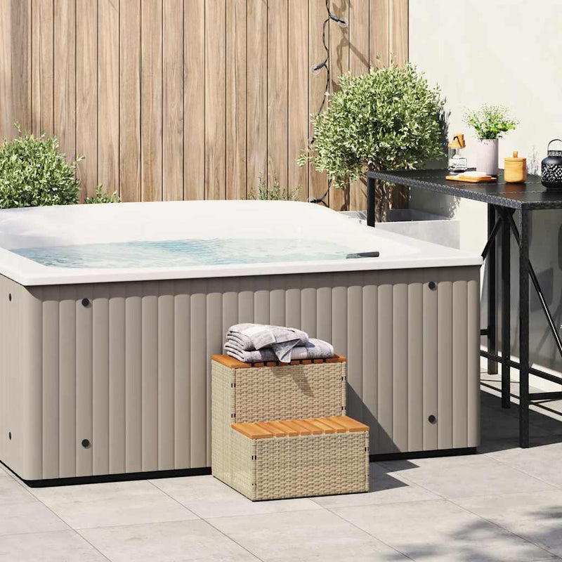 Afbeelding laden in galerijviewer, Vidaxl hottub-opstap 50x50x50,5cm poly rattan massief acaciahout beige
