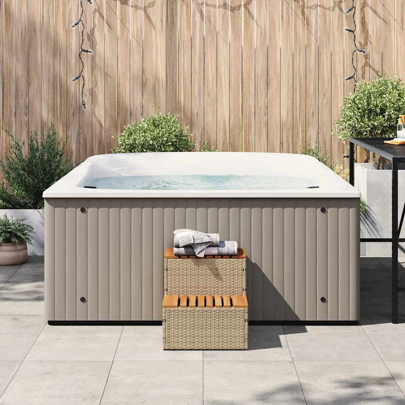 Afbeelding laden in galerijviewer, Vidaxl hottub-opstap 50x50x50,5cm poly rattan massief acaciahout beige
