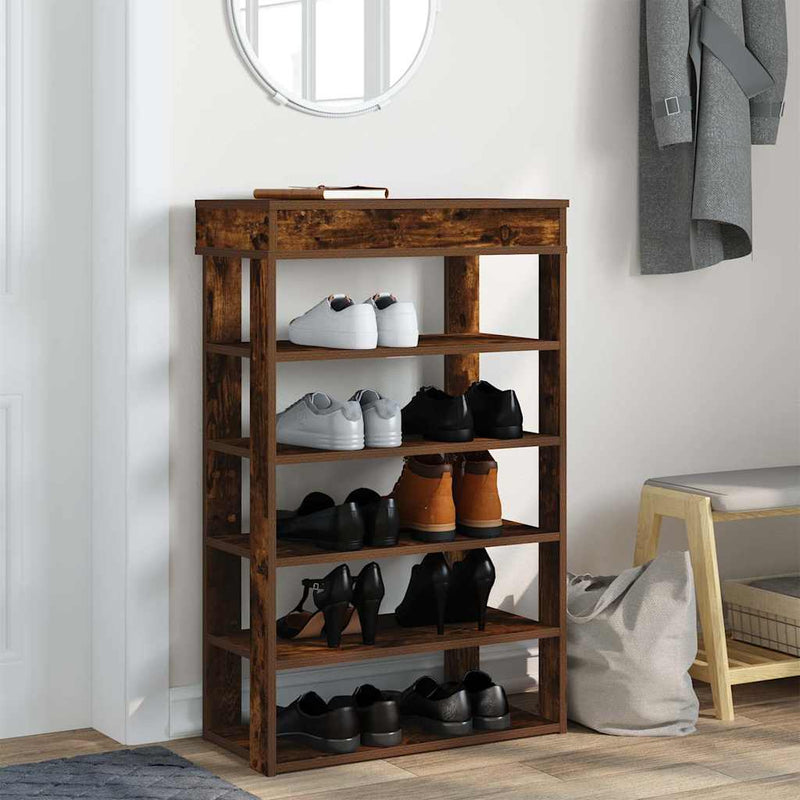 Load image into Gallery viewer, Vidaxl schoenenrek 60x30x98 cm bewerkt hout gerookt eikenkleurig
