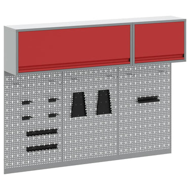 Vidaxl gereedschapskast set met plank 5 pcs rood gepoedercoat staal