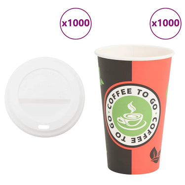 Vidaxl papieren koffiekopjes met deksel 1000 st 16oz 400 ml