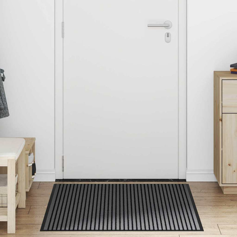 Load image into Gallery viewer, Vidaxl deurmat 90x120 cm gestreept zwart en grijs
