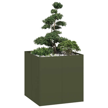 Vidaxl plantenbak 80x80x80 cm staal olijfgroen