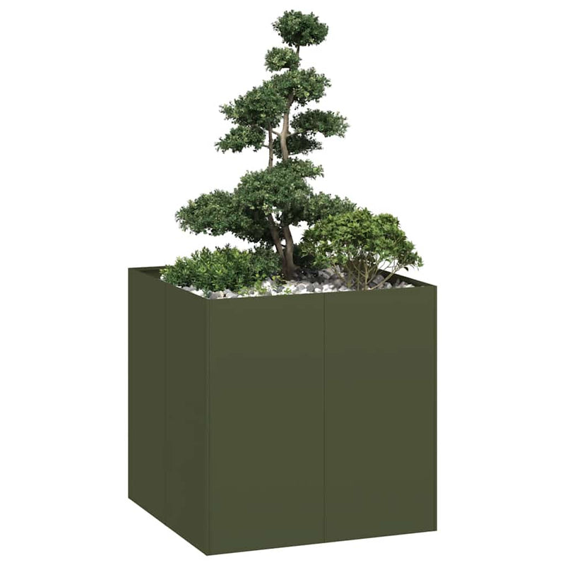 Load image into Gallery viewer, Vidaxl plantenbak 80x80x80 cm staal olijfgroen
