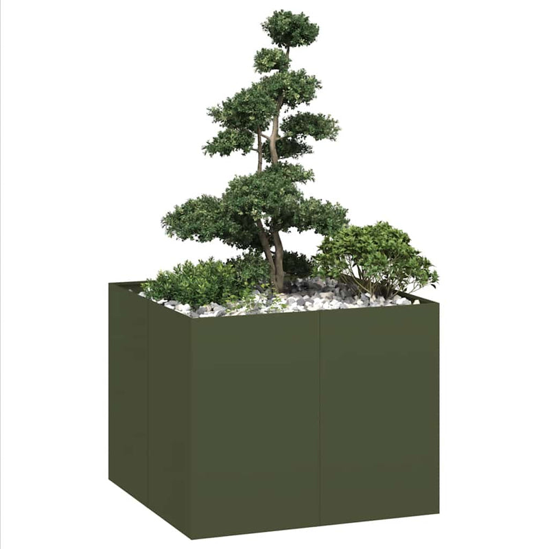 Load image into Gallery viewer, Vidaxl plantenbak 100x100x80 cm staal olijfgroen
