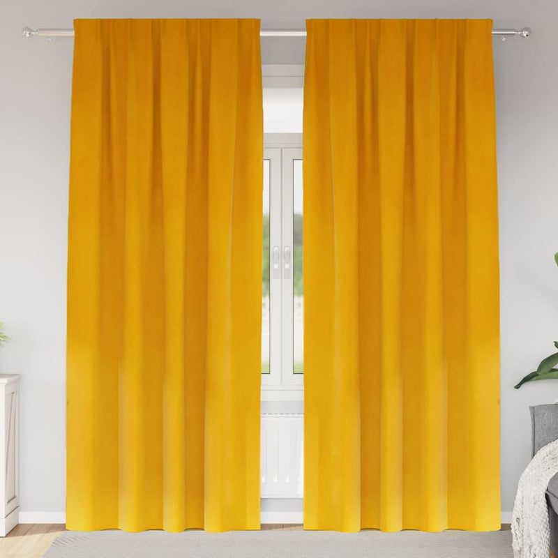 Load image into Gallery viewer, Vidaxl verduisterende gordijnen 2 pcs mosterdgeel 140 x 245 cm fluweel
