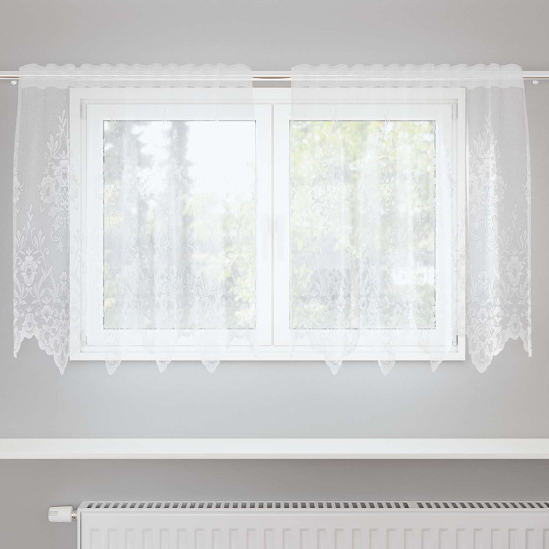 Load image into Gallery viewer, Vidaxl kantgordijn met gordijnen bloemen wit 120 x 150 cm polyester
