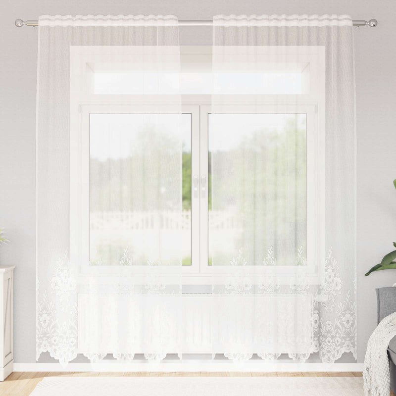 Load image into Gallery viewer, Vidaxl kantgordijn met gordijnen bloemen wit 200 x 150 cm polyester
