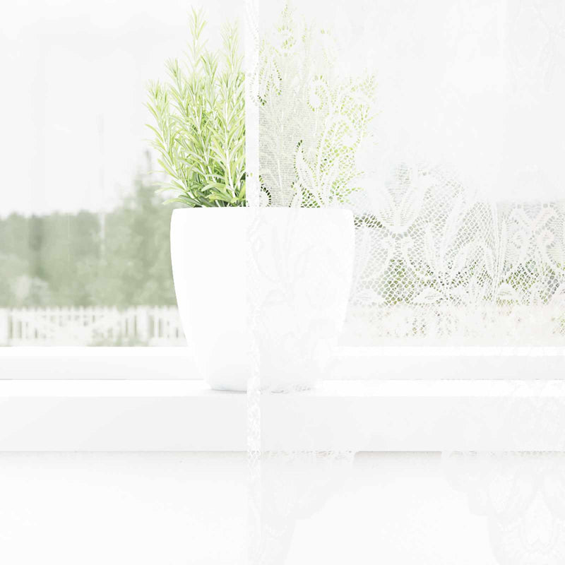 Load image into Gallery viewer, Vidaxl kantgordijn met gordijnen bloemen wit 300 x 150 cm polyester
