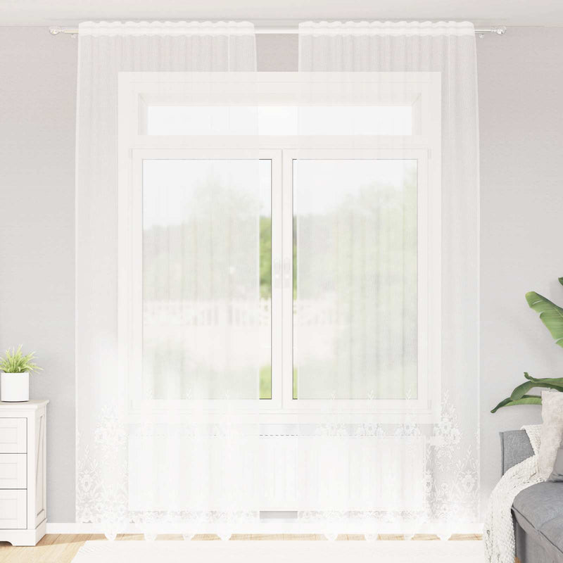 Load image into Gallery viewer, Vidaxl kantgordijn met gordijnen bloemen wit 300 x 150 cm polyester
