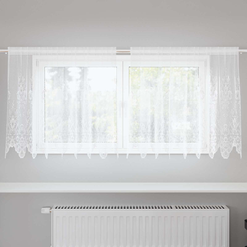 Load image into Gallery viewer, Vidaxl kantgordijn met gordijnen bloemen wit 80 x 200 cm polyester
