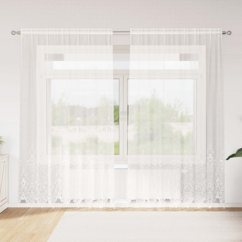 Load image into Gallery viewer, Vidaxl kantgordijn met gordijnen bloemen wit 245 x 200 cm polyester
