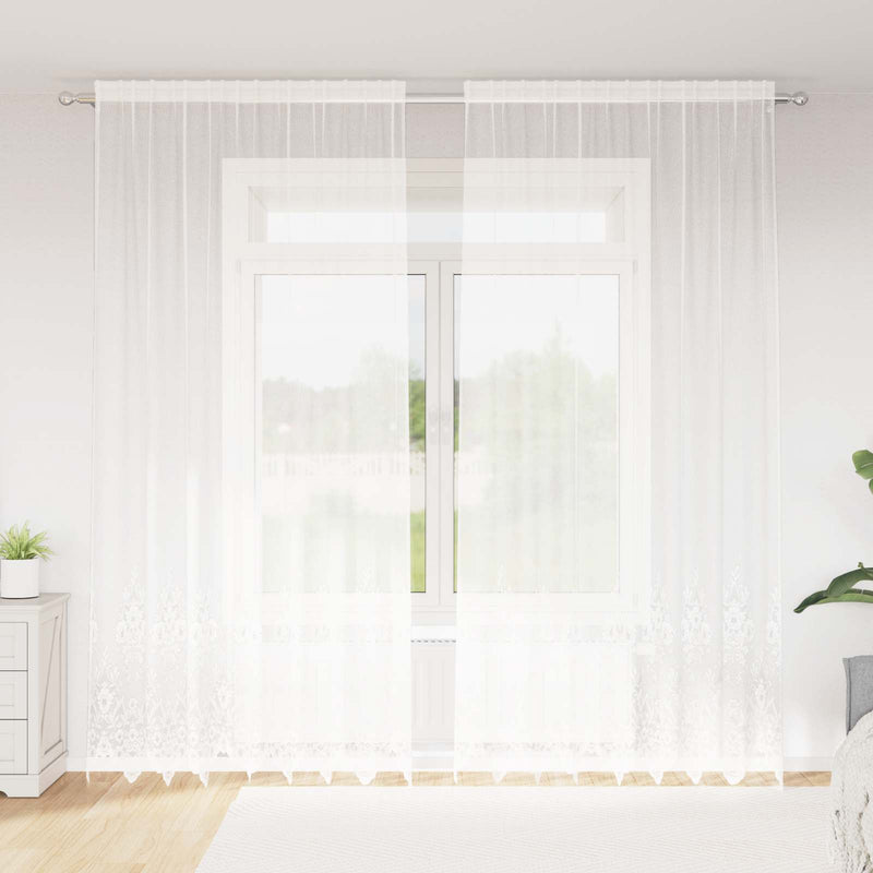 Load image into Gallery viewer, Vidaxl kantgordijn met gordijnen bloemen wit 280 x 200 cm polyester
