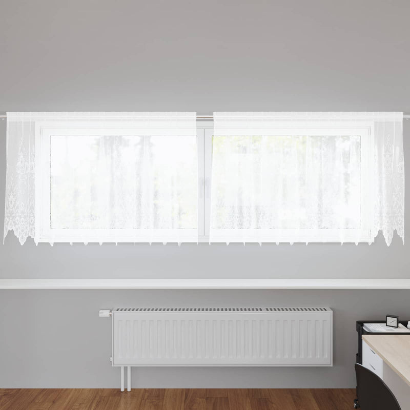 Load image into Gallery viewer, Vidaxl kantgordijn met gordijnen bloemen wit 100 x 300 cm polyester
