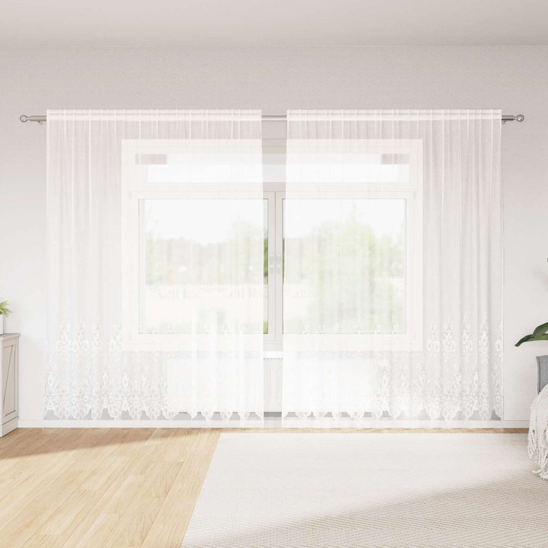 Load image into Gallery viewer, Vidaxl kantgordijn met gordijnen bloemen wit 245x300cm polyester
