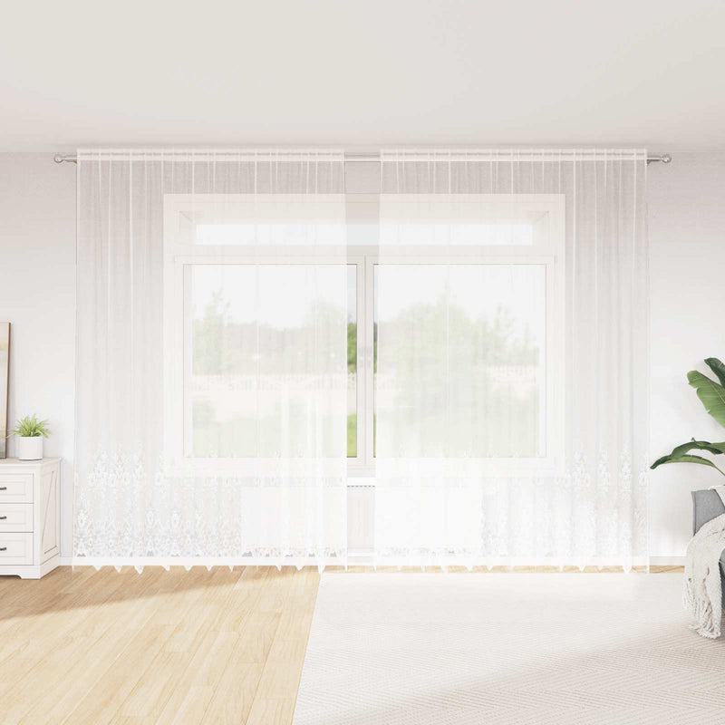 Load image into Gallery viewer, Vidaxl kantgordijn met gordijnen bloemen wit 280 x 300 cm polyester
