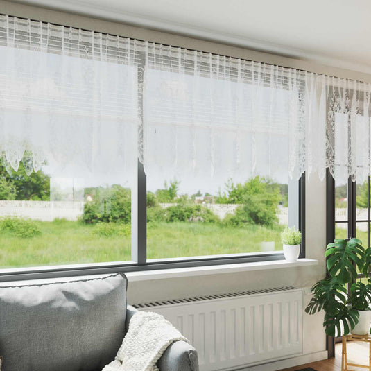 Vidaxl kantgordijn met gordijnen bloemen wit 80 x 500 cm polyester