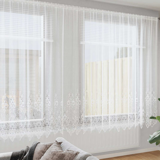 Vidaxl kantgordijn met gordijnen bloemen wit 220 x 600 cm polyester