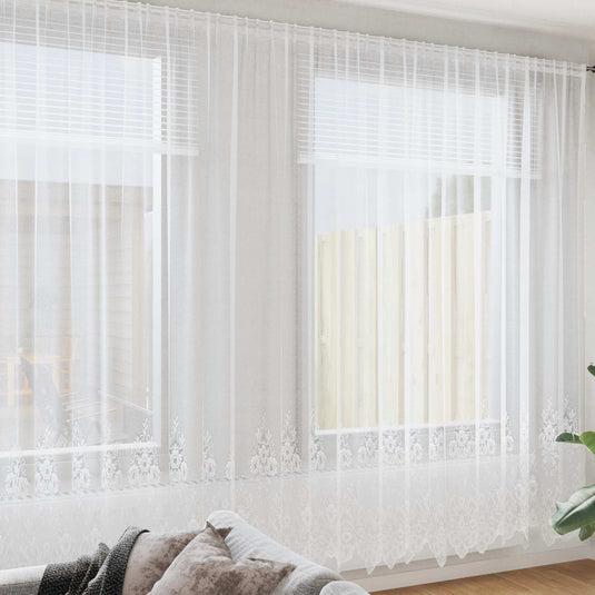 Vidaxl kantgordijn met gordijnen bloemen wit 280 x 600 cm polyester