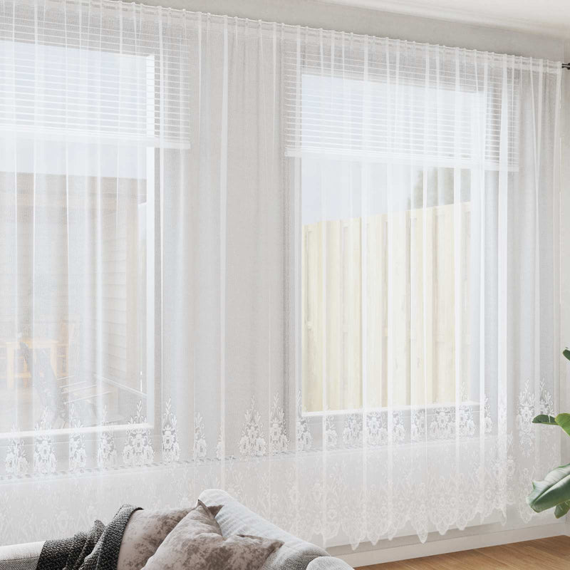 Load image into Gallery viewer, Vidaxl kantgordijn met gordijnen bloemen wit 280x1200cm polyester
