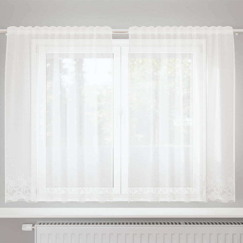 Load image into Gallery viewer, Vidaxl kantgordijn met gordijnen bloemen wit 140 x 150 cm polyester
